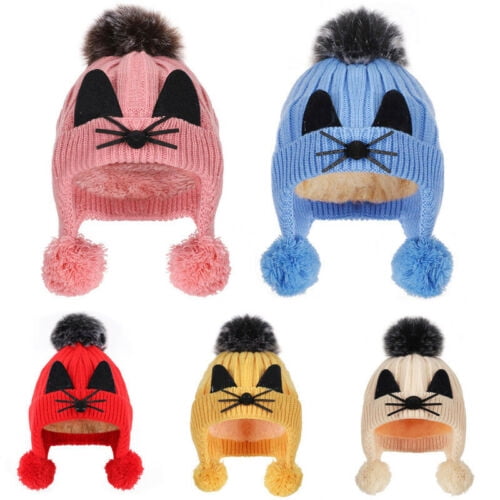 Baby Hat Large Pom Pom Bobble Chin Tie Winter Knitted Warm Boy Girl